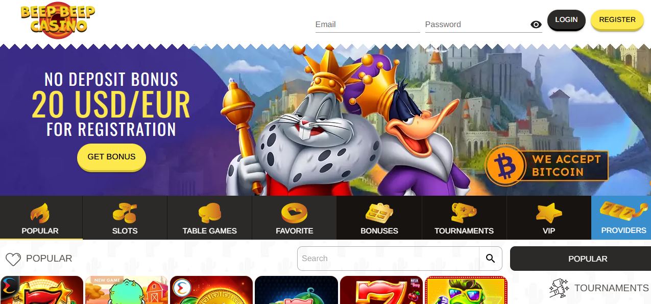 Navštivte hlavní stránku Beep Beep Casino a uplatněte uvítací bonus